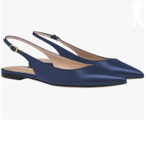 FOWT Navy Pointed Toe Slingback Buckle Strap Womens Flats Comfort Casual Shoes